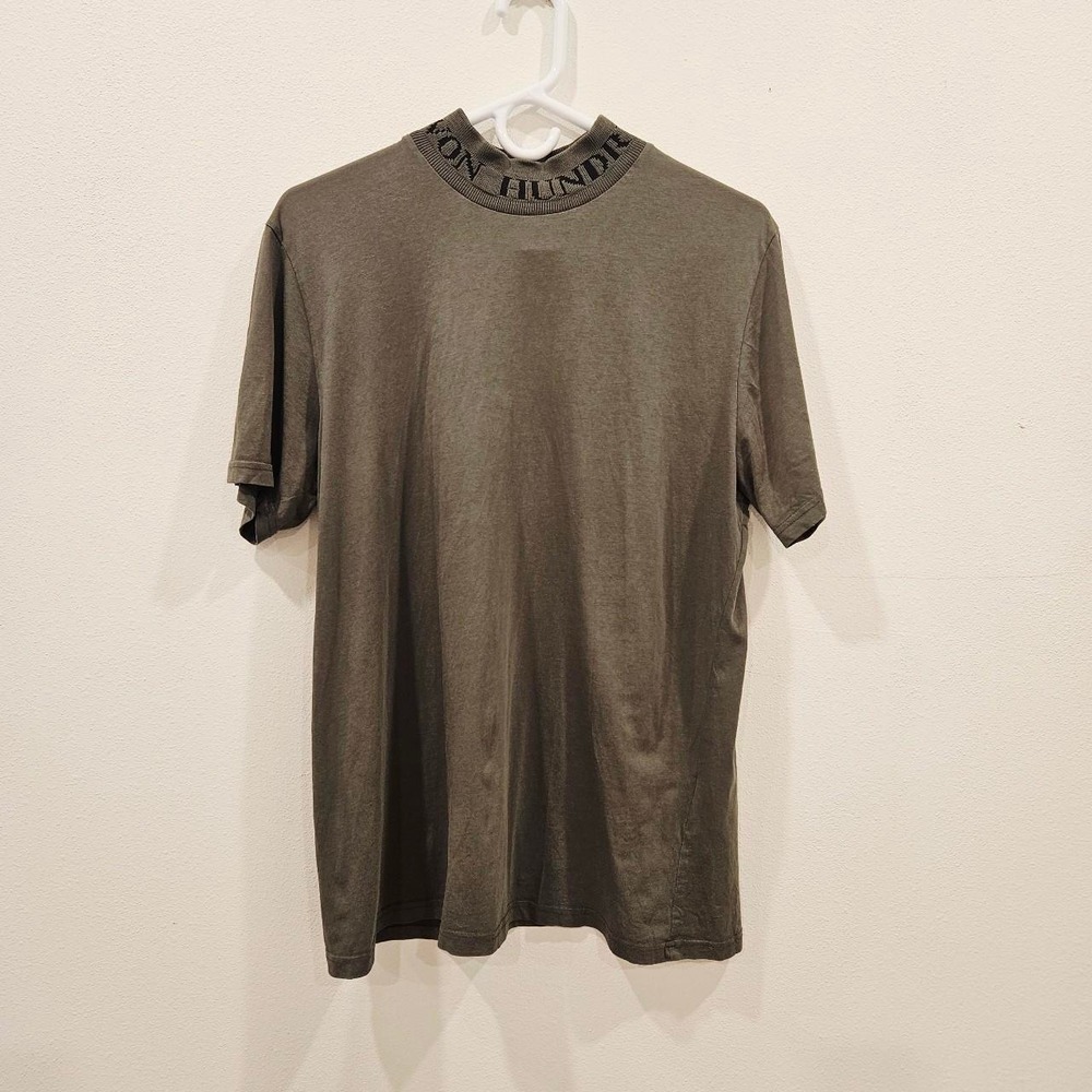Won Hundred Staff Boxy T Shirt Logo On Collar  GreenCotton Boxy Fit Unisex M/L